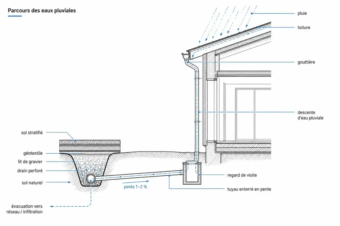 Schéma du système de drainage des eaux de pluie de gouttière