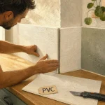 Habillage mur intérieur PVC en cuisine, artisan et plaque PVC blanc texturé
