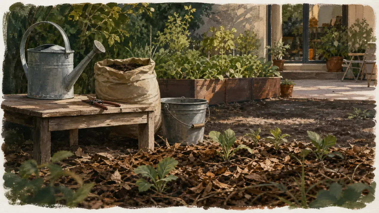 Jardiner malin : paillage au potager, arrosoir et compost