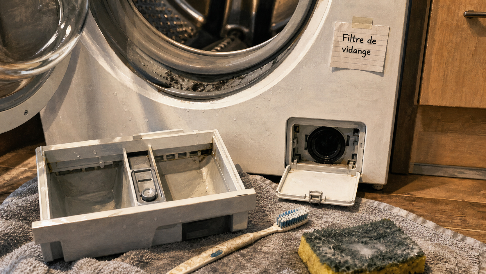 Nettoyer machine à laver : bac, joints et filtre de vidange sales