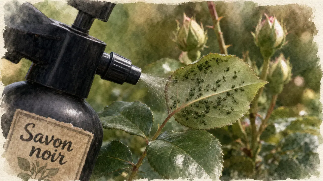 Savon noir puceron : jet sous le revers des feuilles