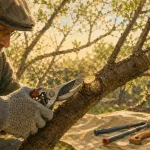 Taille du cerisier : branche coupée propre après récolte