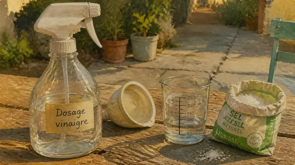 Dosage désherbant vinaigre, sel et liquide vaisselle : 40 g ou 100 g, lequel choisir ?