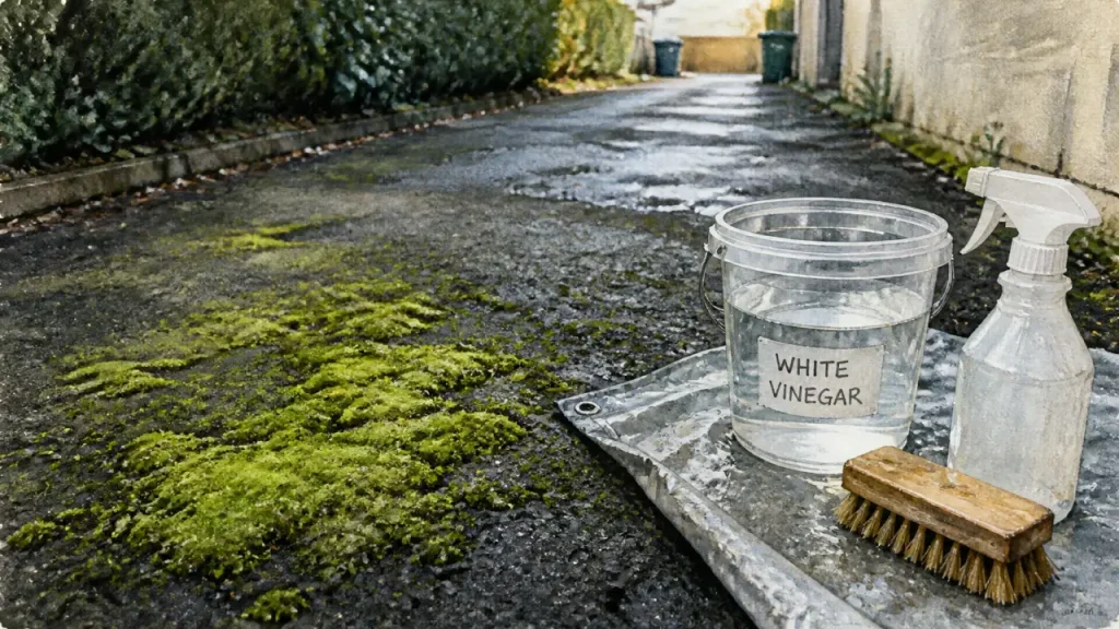 Mousse sur goudron : le vinaigre blanc agit, mais seulement avec le bon dosage