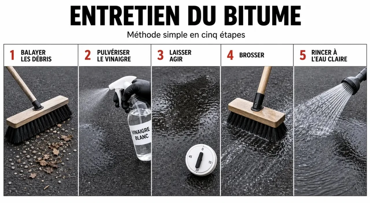 Enlever mousse sur goudron vinaigre blanc : étapes simples pour traiter le bitume