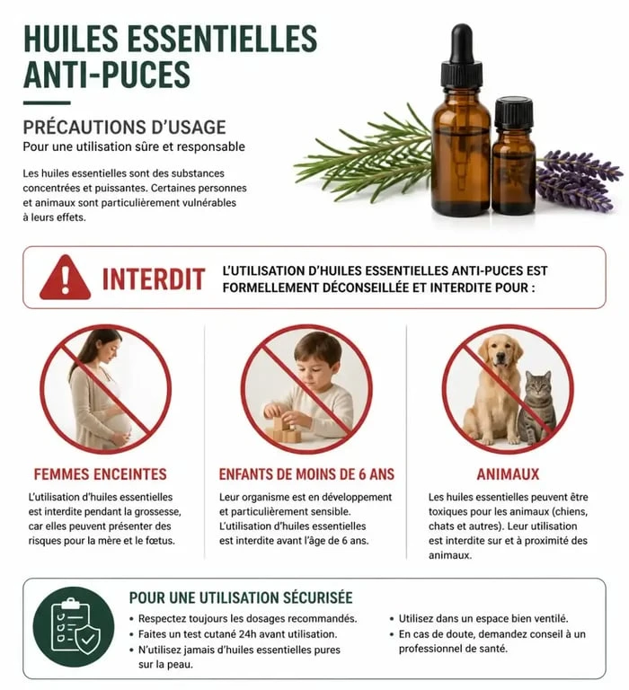 Précautions d'usage des huiles essentielles anti-puce maison pour la sécurité de la famille et des animaux