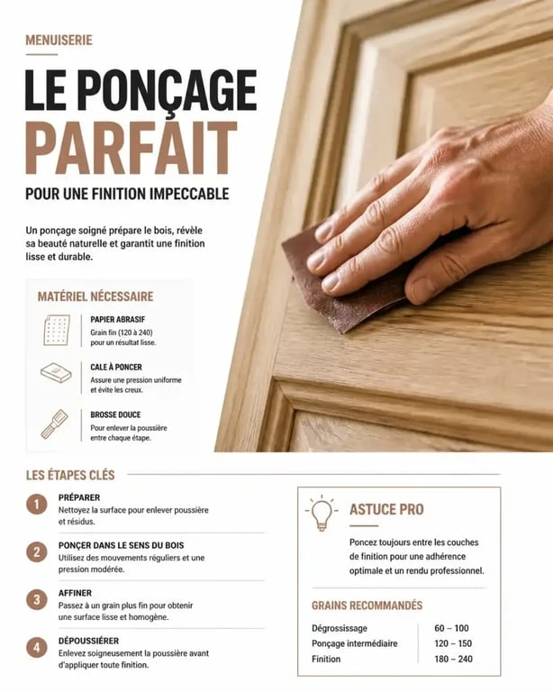 Ponçage d'une porte en bois avant peinture
