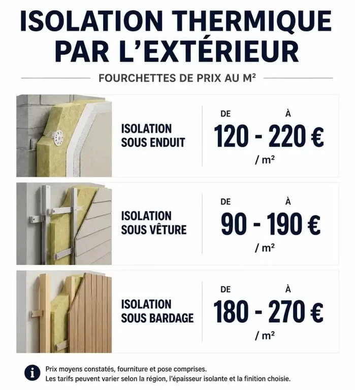 Comparatif des tarifs de l'isolation extérieure par technique au m2