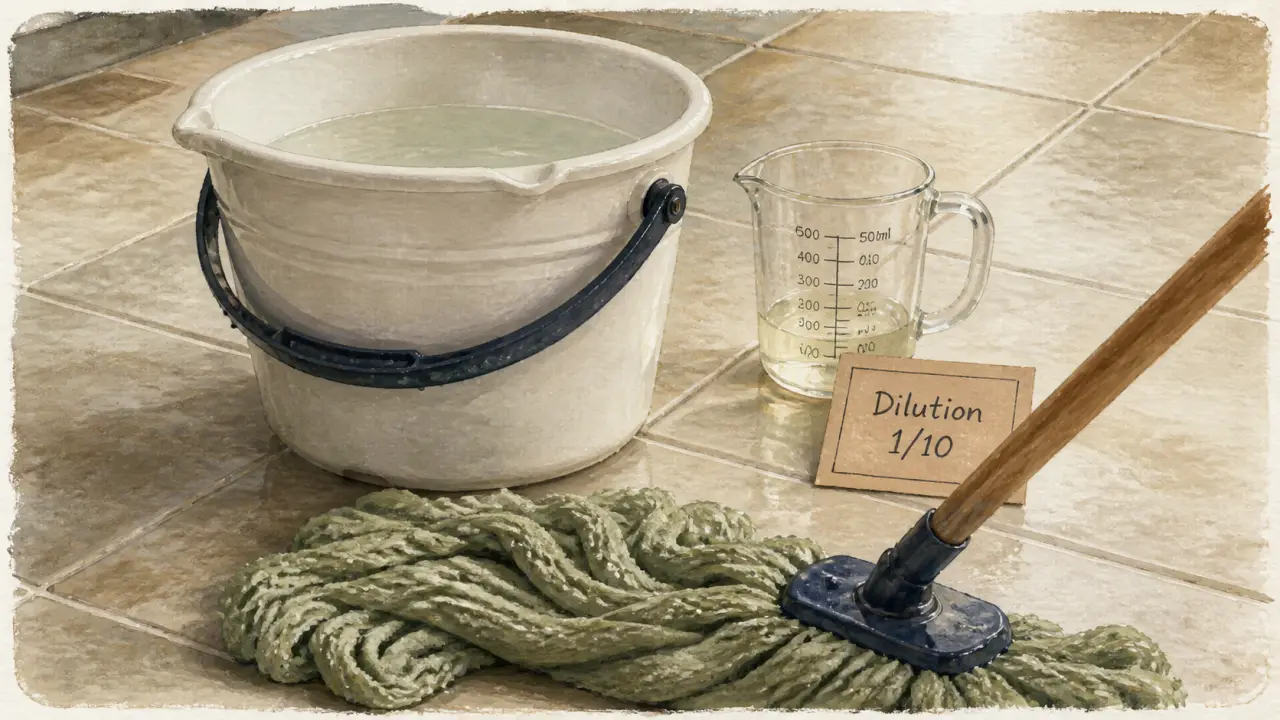 Laver les sols au vinaigre blanc : dilution 1/10 sur carrelage