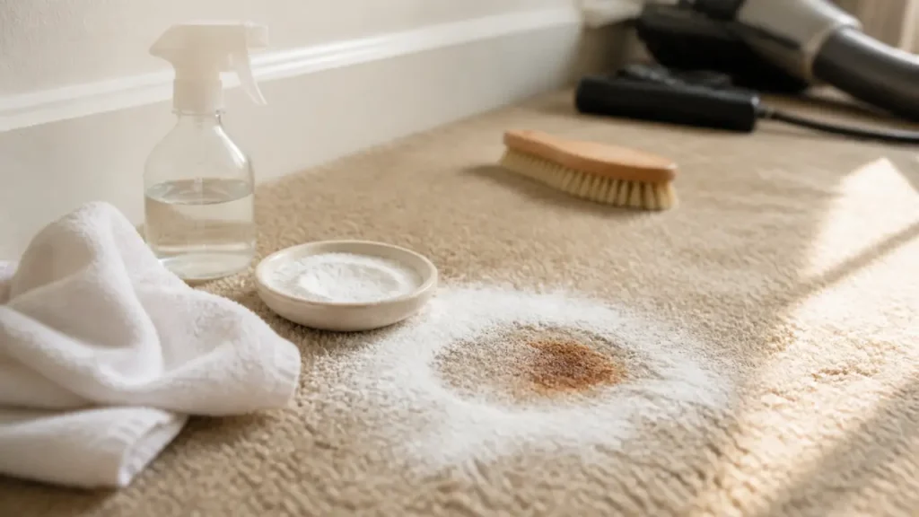 Vinaigre blanc et bicarbonate sur un tapis : la méthode simple, les traces blanches à éviter et le cas de la laine