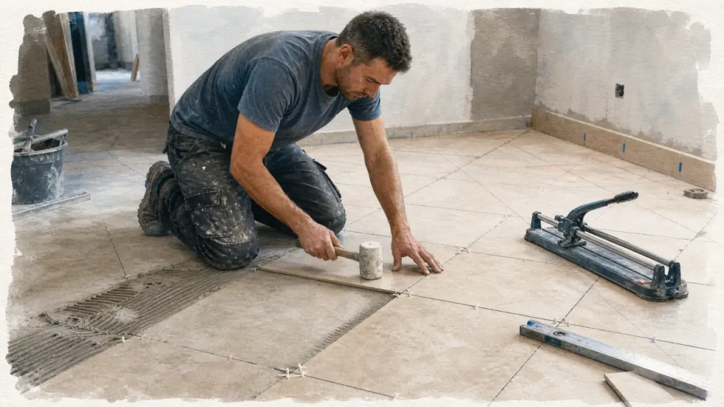 Pose carrelage diagonale : 45° bien tracés pour agrandir la pièce