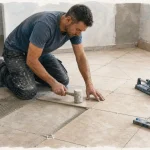Pose carrelage diagonale 45° en chantier
