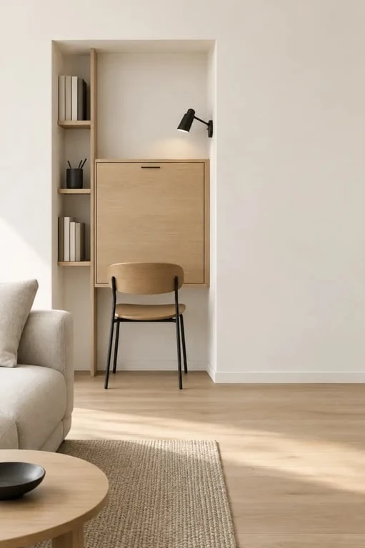 Coin bureau salon compact avec bureau mural rabattable