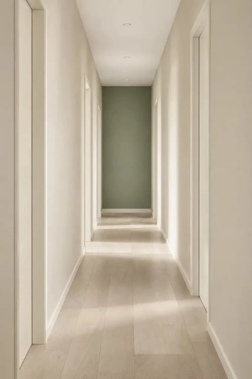 Couleur peinture pour couloir étroit et long avec mur du fond coloré