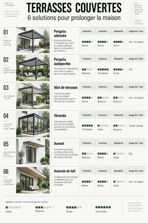 Comparatif visuel des solutions de terrasse couverte maison