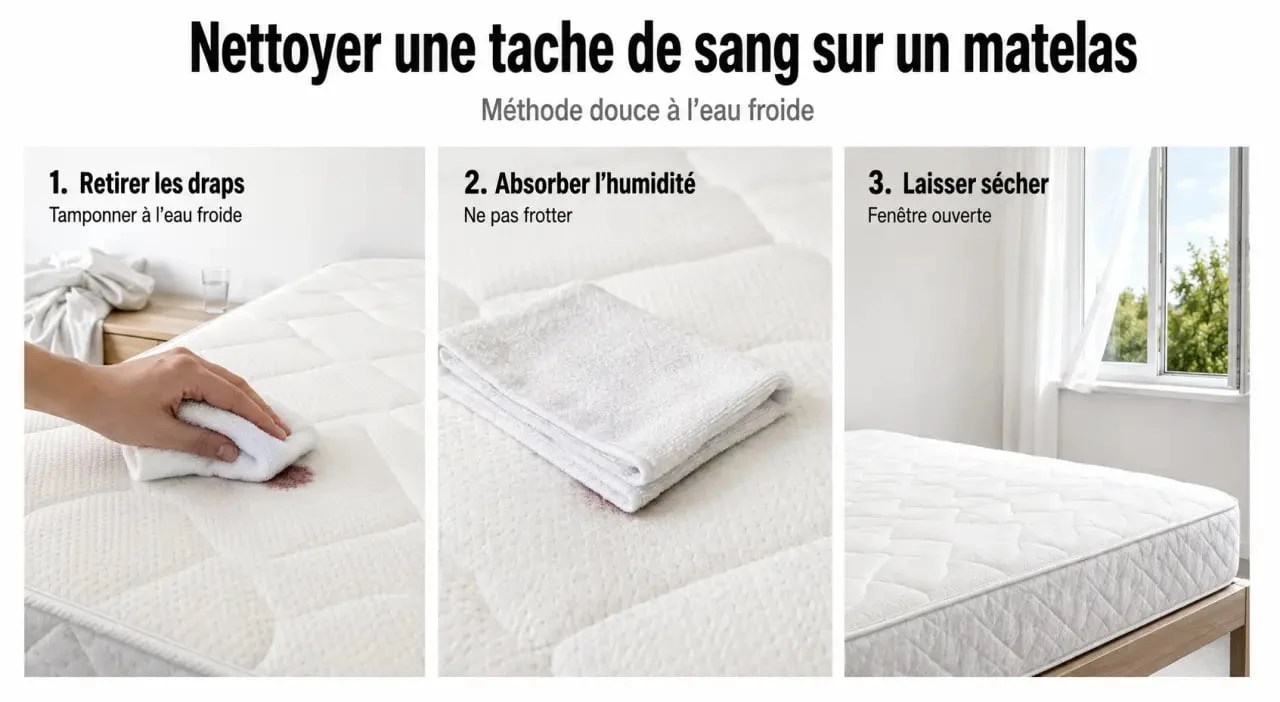 Nettoyer tache de sang sur matelas avec tamponnage à l’eau froide en trois étapes