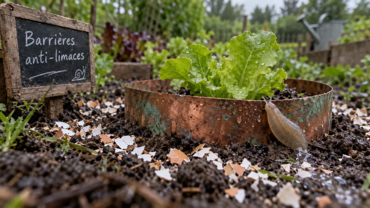 Répulsif naturel limace : limace stoppée par barrière cuivre et coquilles d’œuf au potager