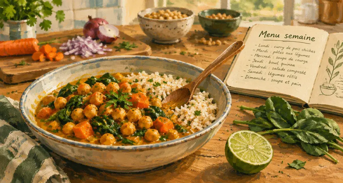 Idée menu semaine : curry de pois chiches, repas facile sur 5 jours